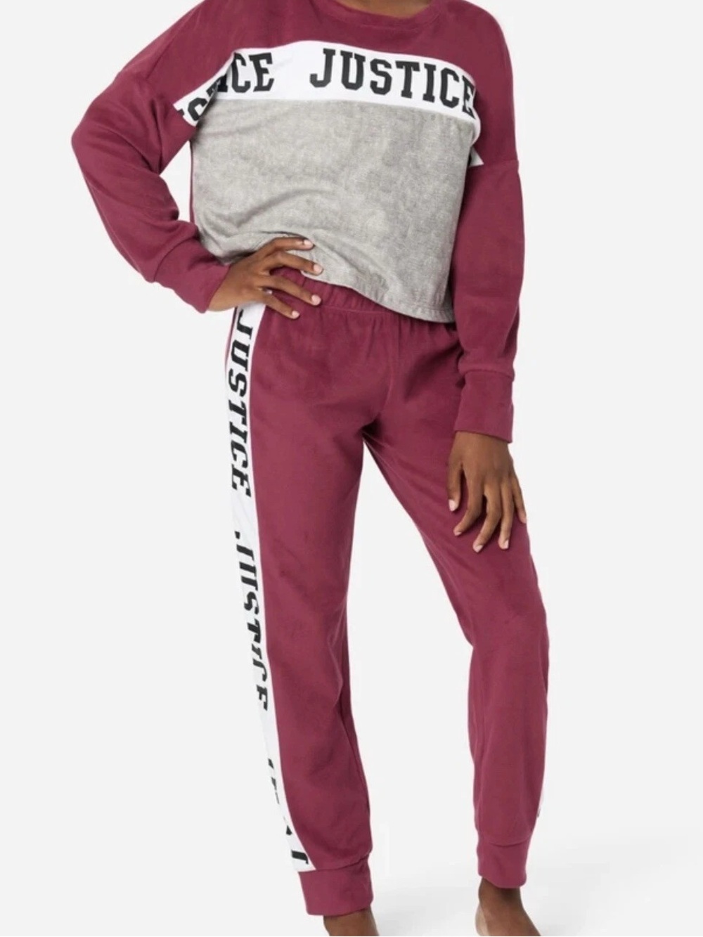 Justice Vibrant burgundy and Classic Gray pajama set